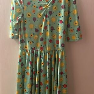 Dot Dot Smile Kids Dress - Green with Floral and Smiley Faces